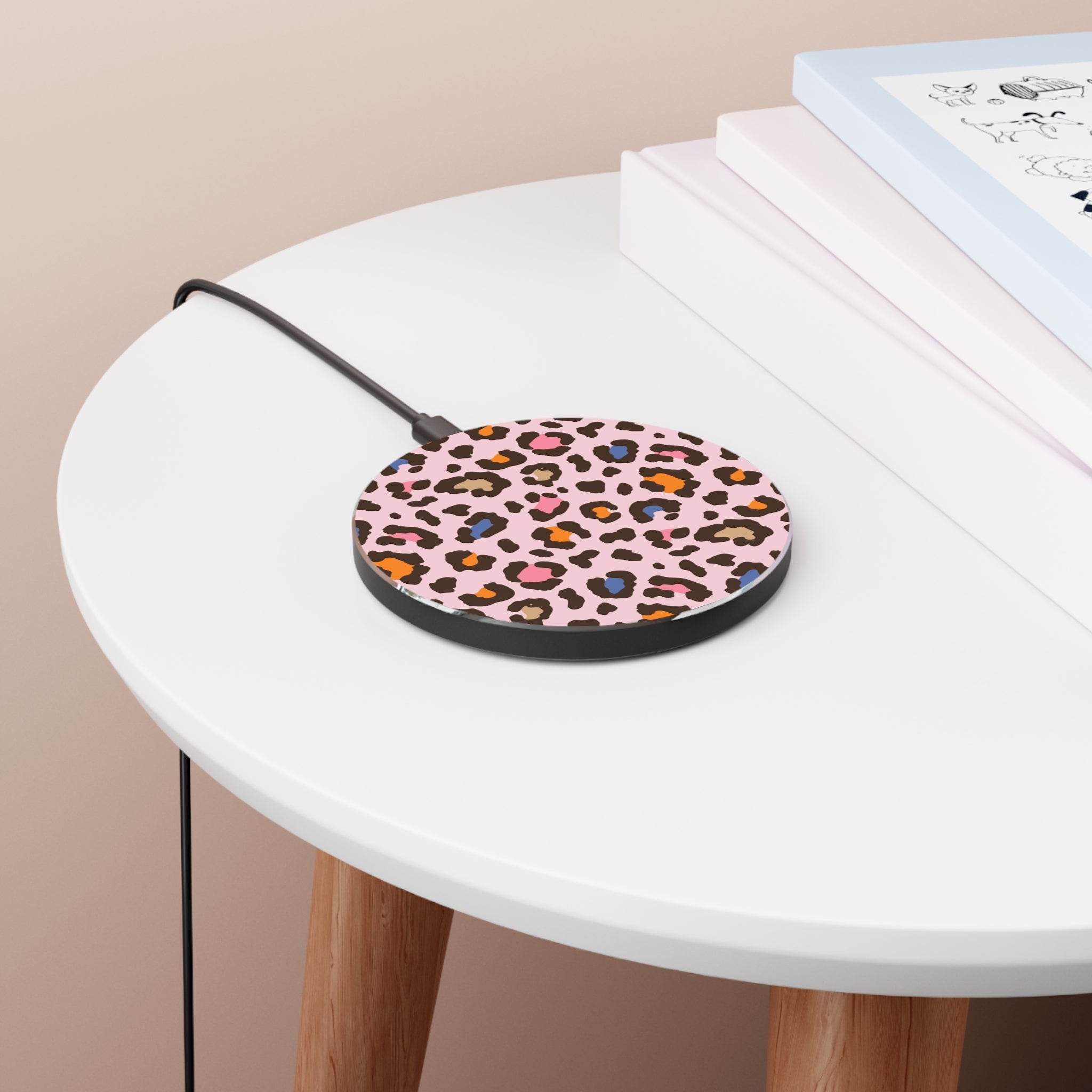 Pink Leopard Wireless Charger – Colorful Animal Print Qi Fast Charger