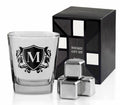Whisky Gifts for Men Personalized Initial Whiskey Glass with Whiskey Stones for Dad Boyfriend Best Friends Coworkers Husband Brother Uncle and Boss on Fathers Day Boss Day and Birthday - M