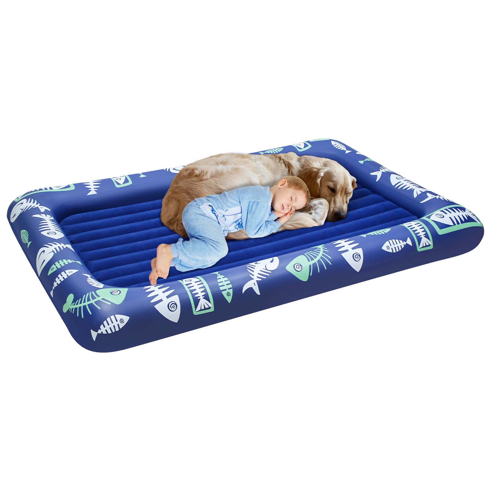 EQURROY Toddler Inflatable Travel Bed: Portable Toddler Inflatable Travel Bed - Built-in Smooth Plush Kids Inflatable Matress is Perfect for Traveling Camping and Home（Blue）