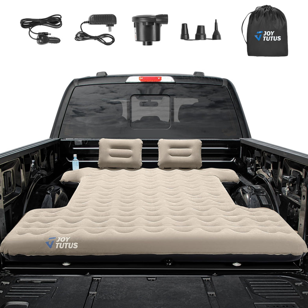 JOYTUTUS Truck Bed Air Mattress for 5.5-5.8Ft Full Size Short Truck Beds Inflatable Air Mattress for Outdoor Camping Truck Tent Accessories with Pump Cup Holder & 2 Pillow & Carry Bag (Smooth Edge)